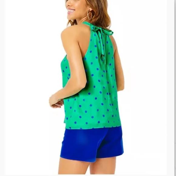 Lilly Pulitzer Rori Halter Top Botanical Garden Hotter Spot Polka Dot Top Small - Picture 2 of 8